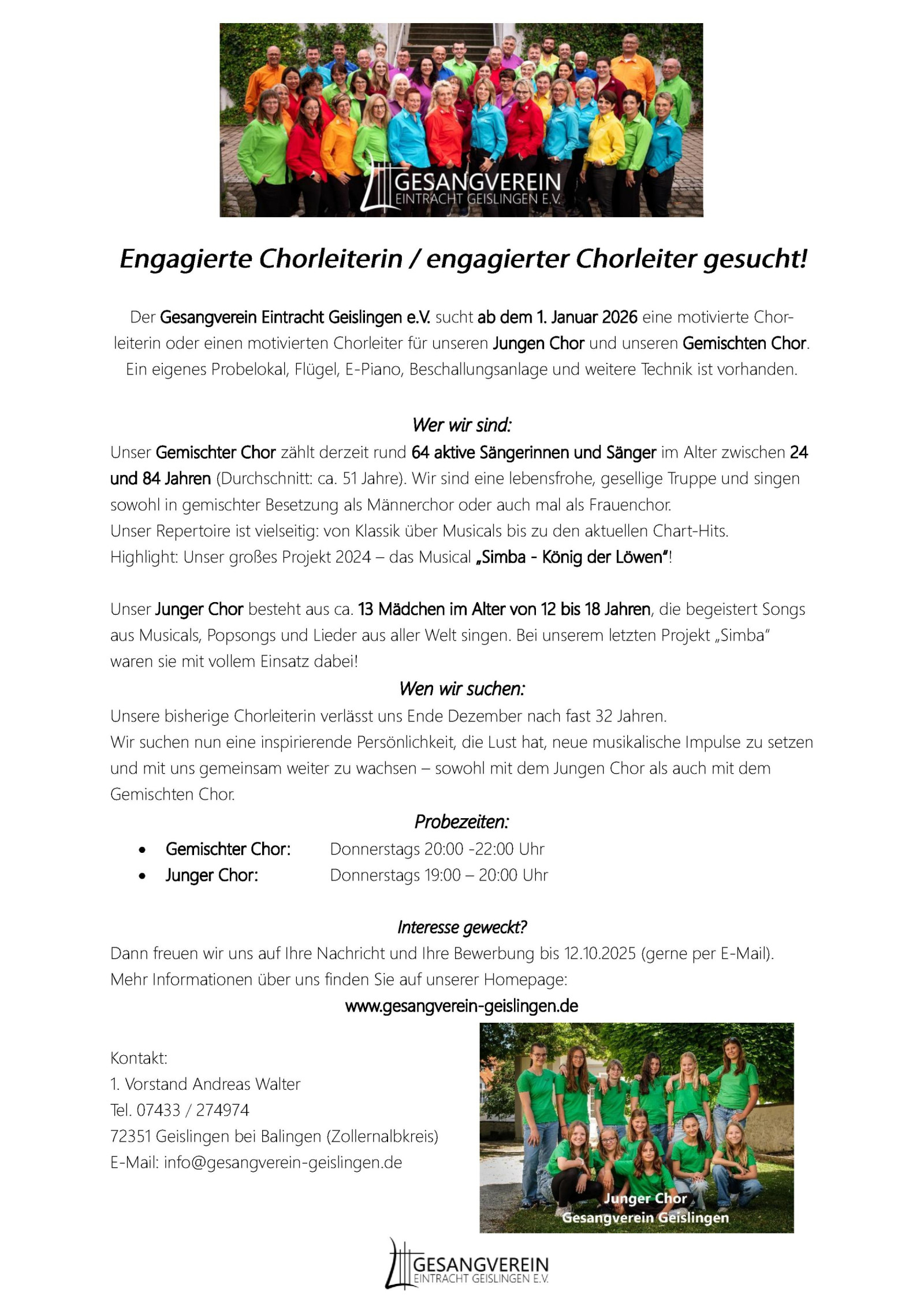 Chorleiter / Chorleiterin gesucht