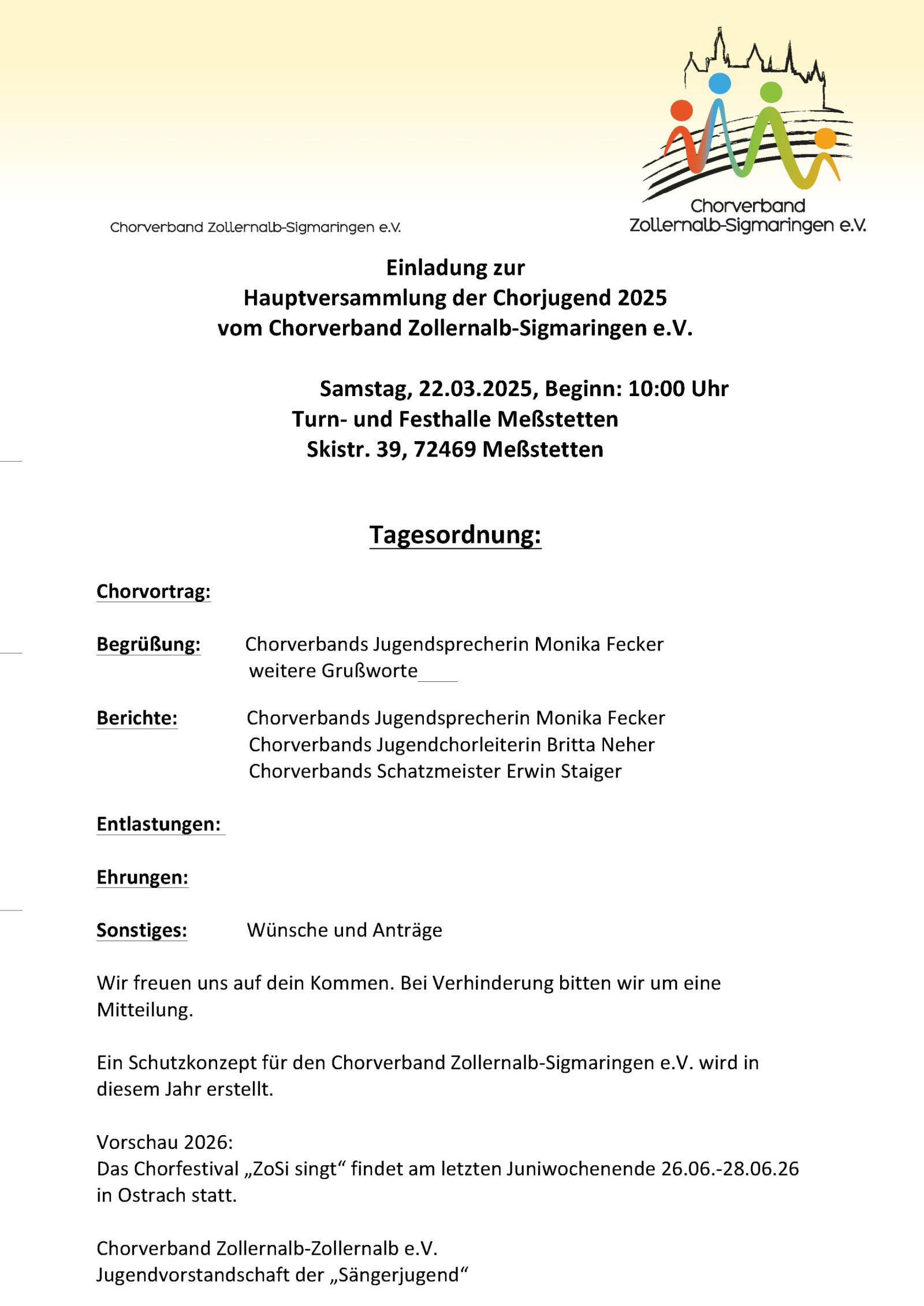 Hauptversammlung 2025 Chorjugend in Meßstetten