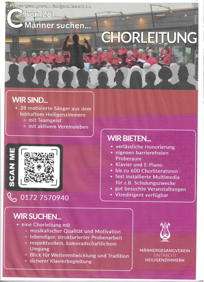 MGV Heiligenzimmern sucht Chorleiter - Chorleiterin